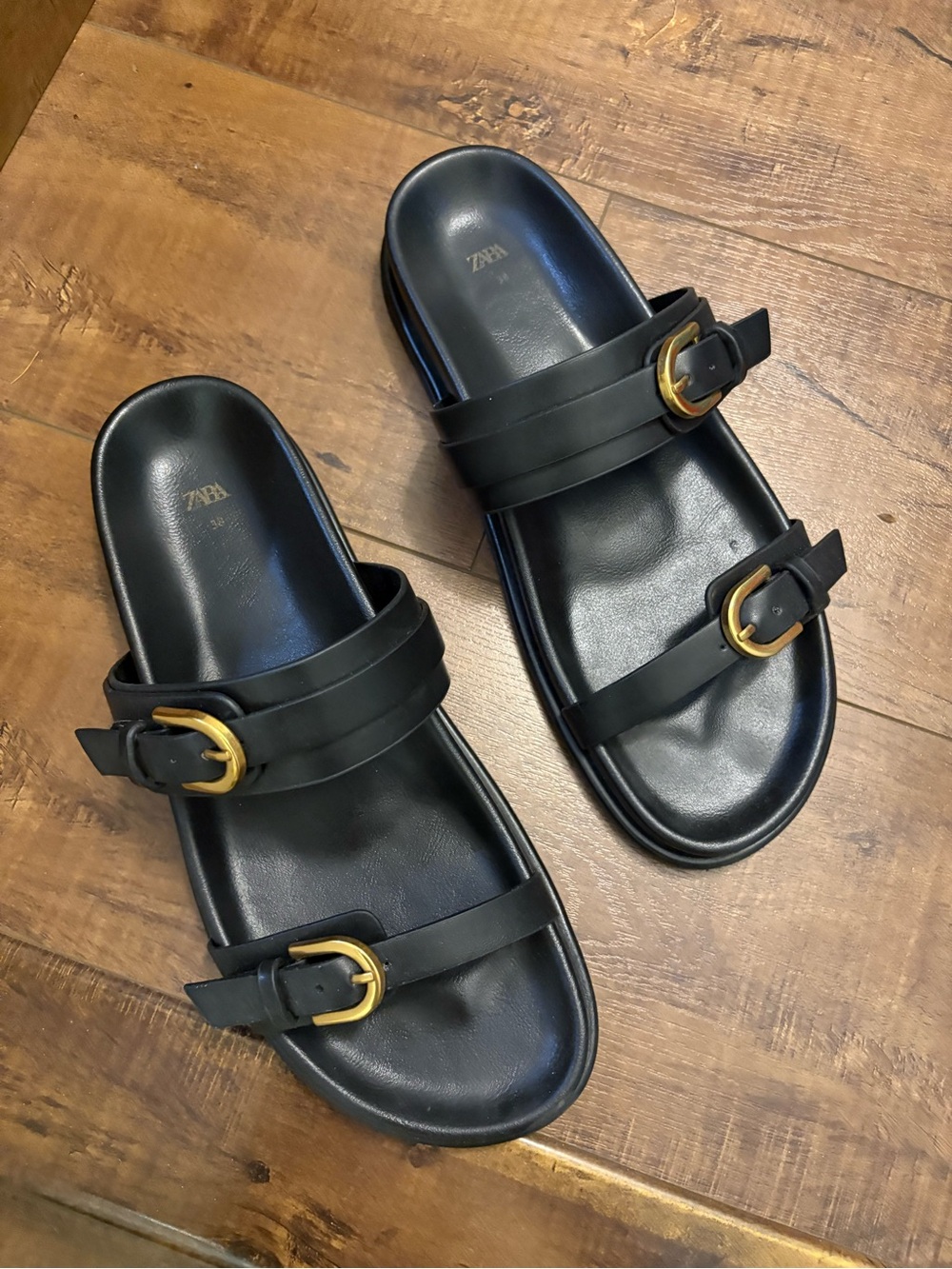 Zara double strap buckle sandals with Gold buckles